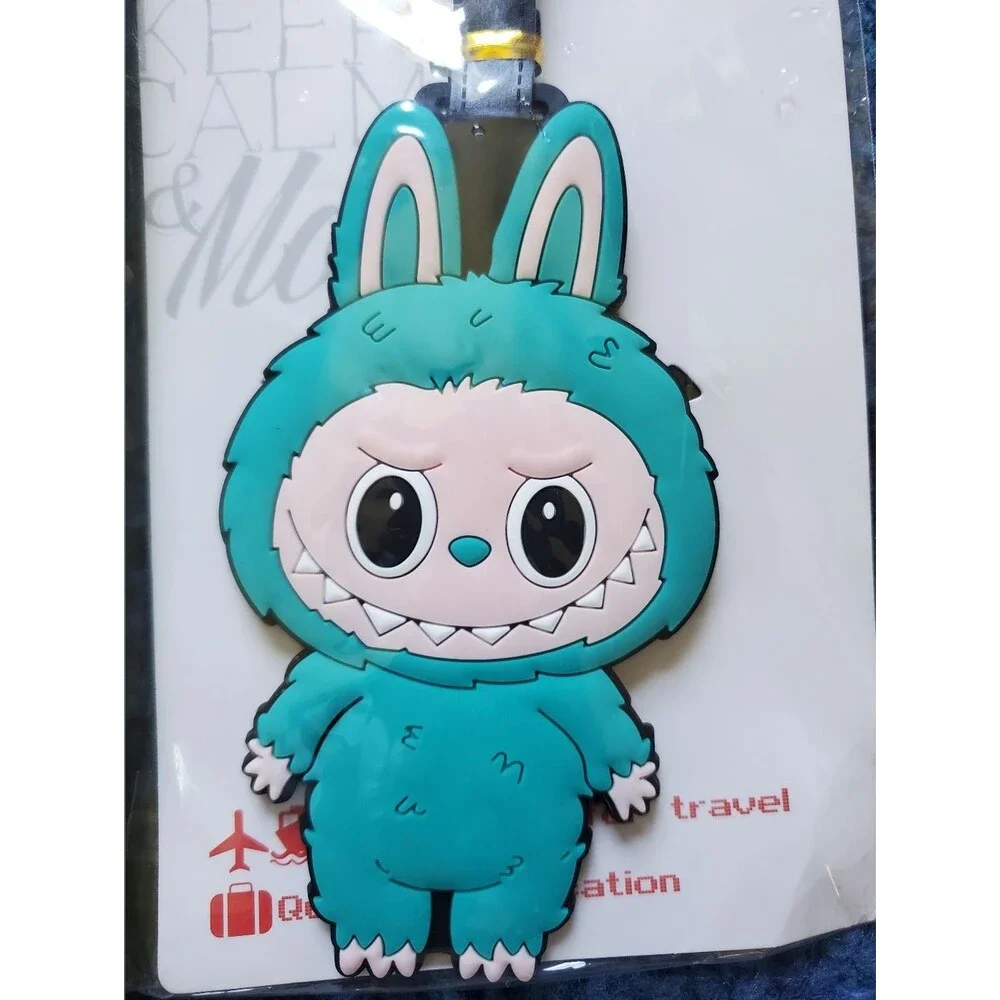 *NWT* Cute Teal Monster Bunny Luggage Tag Travel Accessory ID Holder